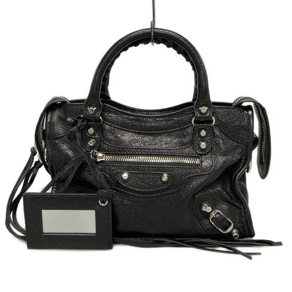 Auth BALENCIAGA Classic Mini City 300295 Black Leather - Handbag